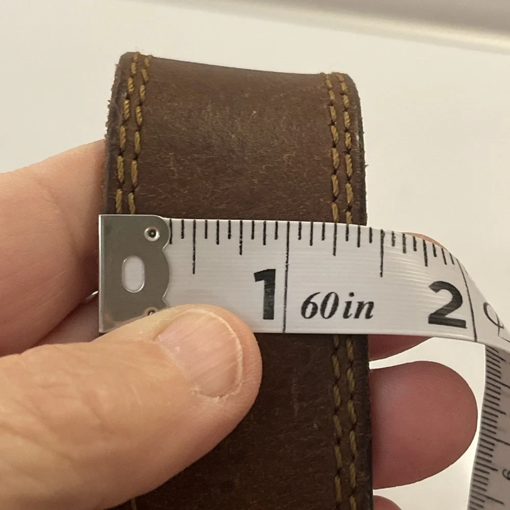 VTG Distressed Browning Belt Men SEE PIC Genuine Leather Brown Brass Logo Button